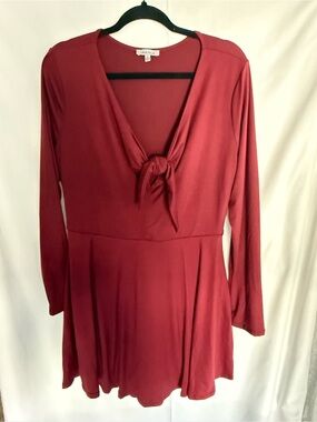 white birch Long Sleeve Tie-Front Dress in Deep Red